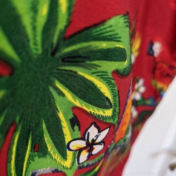 Rima Red Tropical Flowers Parrot Hawaiian Style Button Down Shirt Size XL @Z - Picture 4 of 10